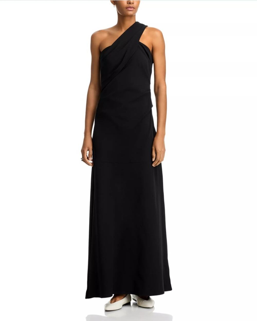 CO Women Black Wool/Viscose Stretch Asymmetric Evening Maxi Gown Dress Size XS